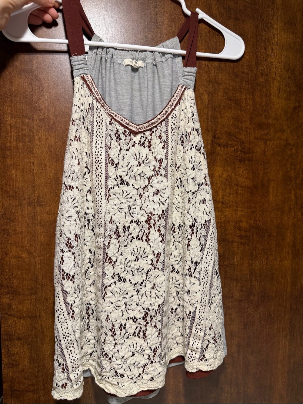 Maurices Cream Lace Skater Skirt with Burgundy Lining